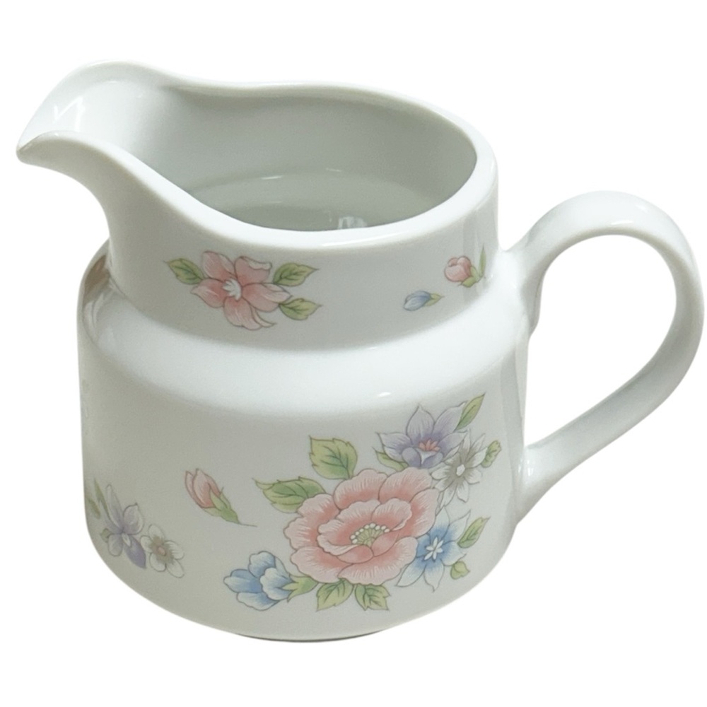Vintage FTD White Floral Ceramic Creamer Pitcher